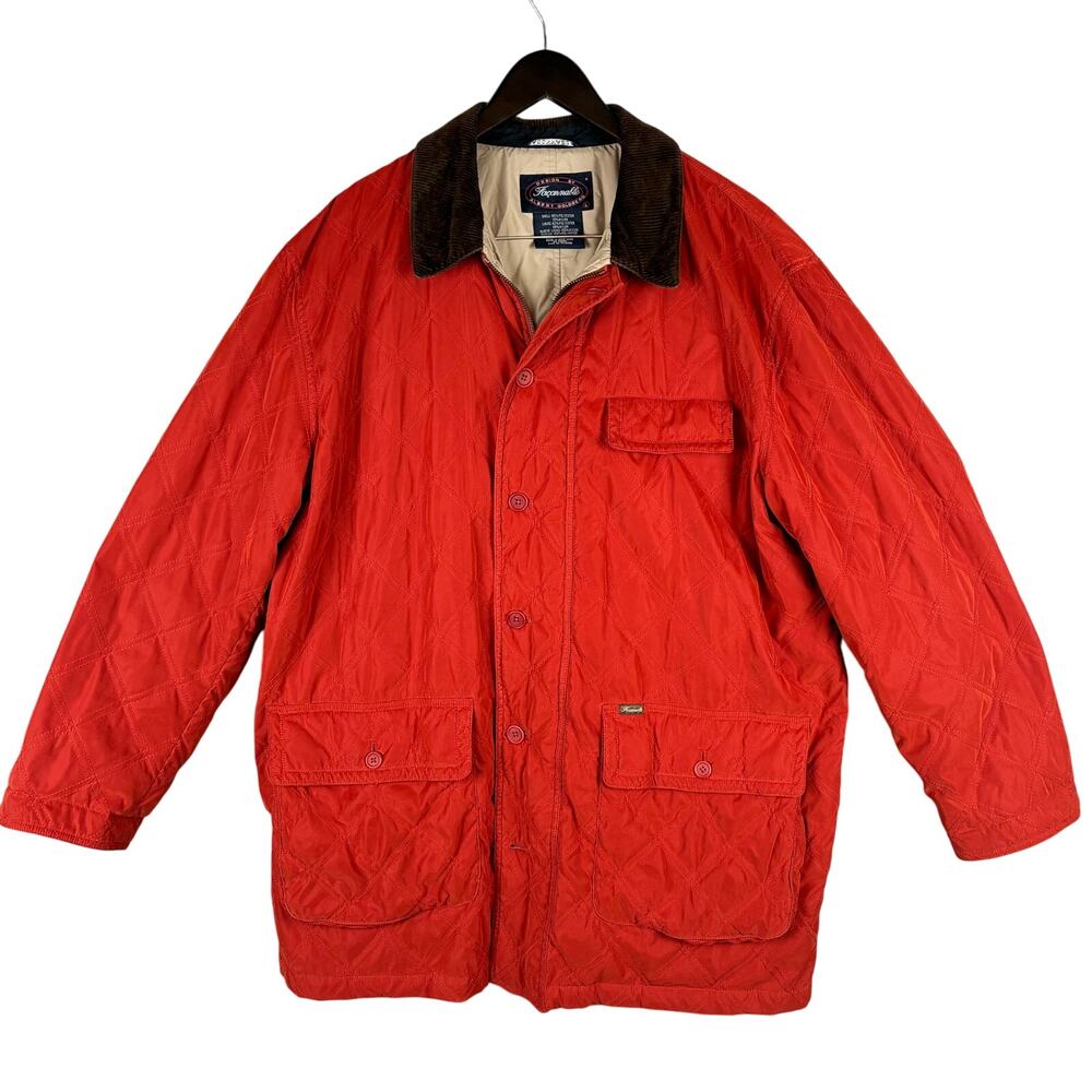 VTG Faconnable Barn Coat Mens L/XL Quilted Corduroy Collar Orange‎ Chore Field